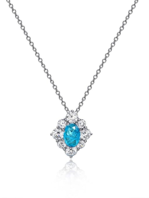 Palaibase [P 0760] 925 Sterling Silver High Carbon Diamond Blue Flower Luxury Necklace